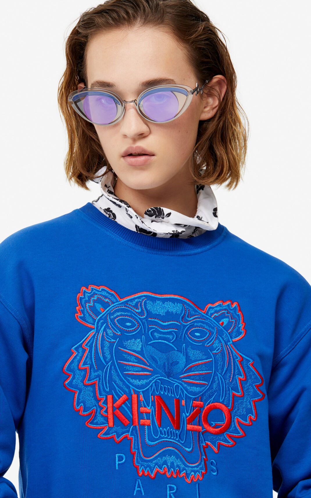 Kenzo Two tone Tiger Sweatshirt Dame - Blå DK-578028